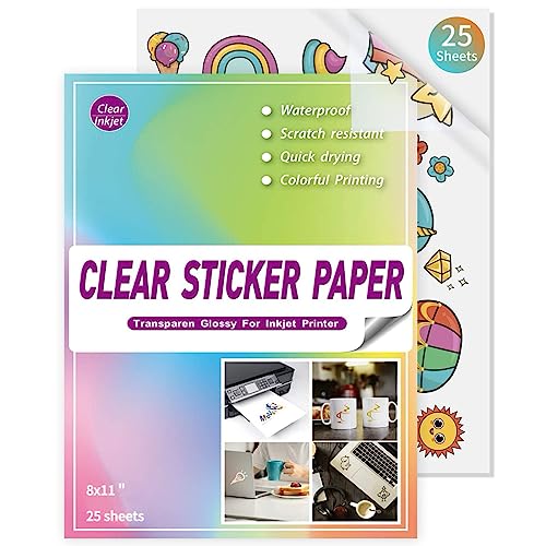 Bedruckbares Vinyl für Tintenstrahldrucker A4 [85% transparent] – 25 Blatt, transparentes und wasserabweisendes Aufkleberpapier für Cricut, selbstklebende Aufkleber, DIY-Aufkleber, Produktetiketten von FGGNCBL