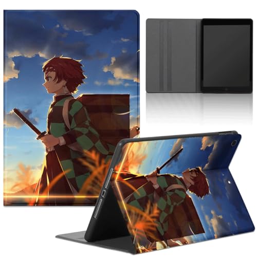 Coole Anime-Tablet-Schutzhülle für Samsung Galaxy Tab A T515/T510 2019 25,7 cm (10,1 Zoll), lustige Cartoon-Comics, Manga-Folio-Lederhülle, blaues Himmel-Muster, stoßfest, schwarz, Funda für Männer, von FGIAZDU