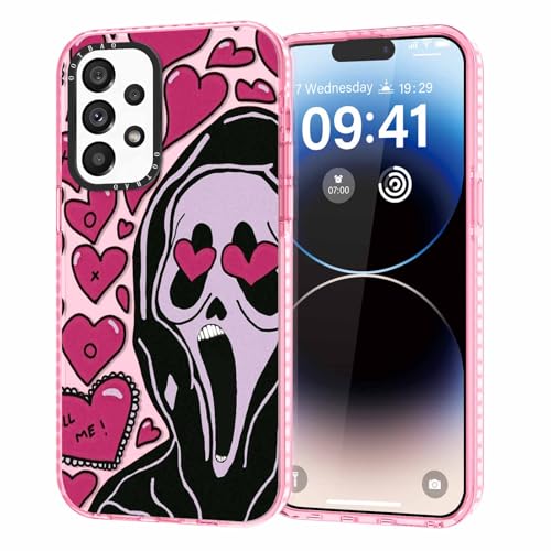 Transparente Handyhülle für Samsung Galaxy A52 / A52s 5G Hülle klar 16,5 cm (6,5 Zoll), Horrorfilm Scream Muster, einzigartiges Design, rosa Hüllen, Totenkopf-Cartoon-Hülle für Damen, Herren, Mädchen, von FGIAZDU