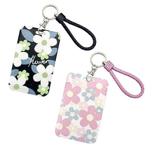 Kpop Fotokarten-Halter, Schlüsselanhänger, Blumen-Ausweishalter mit PC-Halter, Studentenbus-Karten-Anhänger, Abzeichen-Spule, Schreibwaren für den Schulanfang (schwarz und pink), 2 Stück Kpop Fotokarten-Halter, Schlüsselanhänger, Blumen-Ausweishalter mit PC-Halter, Studentenbus-Karten-Anhänger, Abzeichen-Spule, Schreibwaren für den Schulanfang (schwarz und pink), 2 Stück von FGISAR