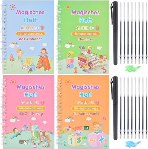 Set mit 4 magischen Notizbüchern, wiederverwendbar, französisches Schreibheft, magisches Kalligraphiebuch, ideal für das Schreiben von Kindern, Kalligraphie, Zahlen, Zeichnen, Buchstaben. von FGen