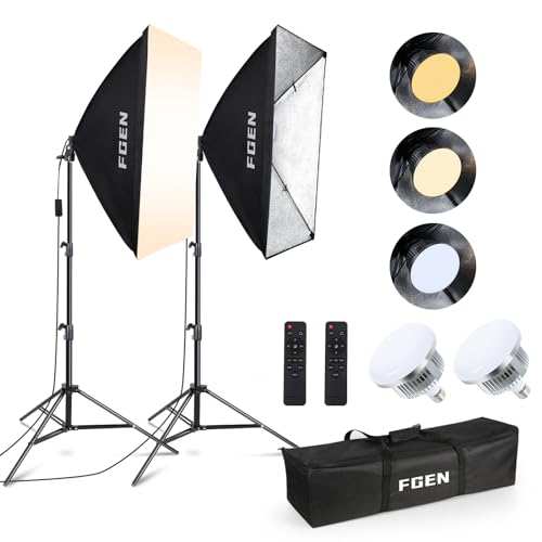 Softbox Set Fotostudio, FGen 2 x 50 x 70cm Softbox LED Beleuchtung Set mit 85W 2700-6400K, 2m Vollverstellbare lichtstativ für YouTube, Tiktok Videoaufnahmen, Studio Porträts, Fotografie von FGen