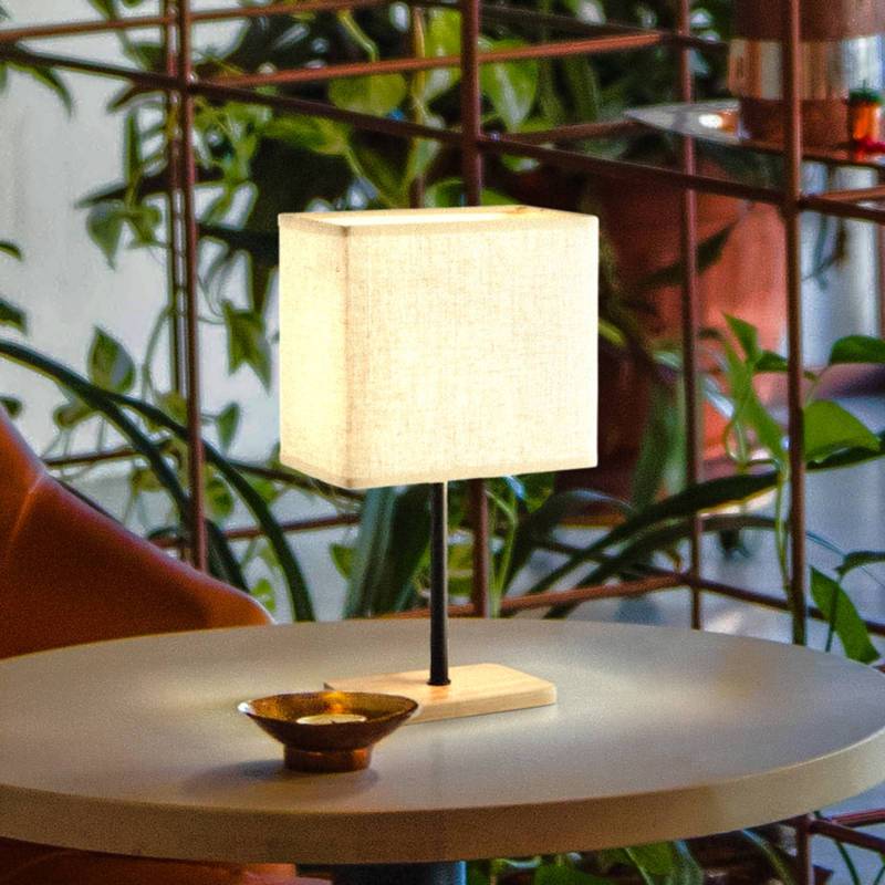 Tischlampe Kate, creme/eiche natur, Höhe 30 cm, Textil von FH Lighting
