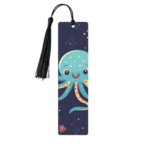 Cartoon Octopus Holz Lesezeichen Handwerk DIY Holz Lesezeichen mit Quaste Handgemachte Lesezeichen für Buchliebhaber, Seitenmarkierungen Lesegeschenke für Geburtstag Hochzeit Party Ornament von FHEBNDS