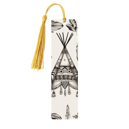 Feder Stirnband Tipi Zelt Holz Lesezeichen Handwerk DIY Holz Lesezeichen mit Quaste Handgemachte Lesezeichen für Buchliebhaber, Seitenmarkierungen Lesegeschenke für Geburtstag Hochzeit Party Ornament von FHEBNDS
