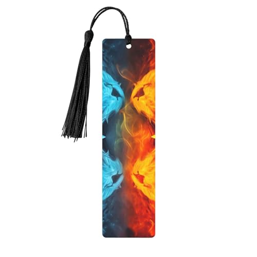 Feuer vs Eis Kunst Holz-Lesezeichen Handwerk DIY Holz-Lesezeichen mit Quaste Handgefertigte Lesezeichen für Buchliebhaber, Seitenmarkierungen, Lesegeschenke für Geburtstag, Hochzeit, Party, Ornament von FHEBNDS