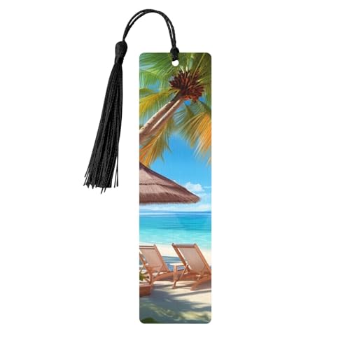 Sommer Strand Urlaub Holz-Lesezeichen Handwerk DIY Holz-Lesezeichen mit Quaste Handgefertigte Lesezeichen für Buchliebhaber, Seitenmarkierungen, Lesegeschenke für Geburtstag, Hochzeit, Party, Ornament von FHEBNDS