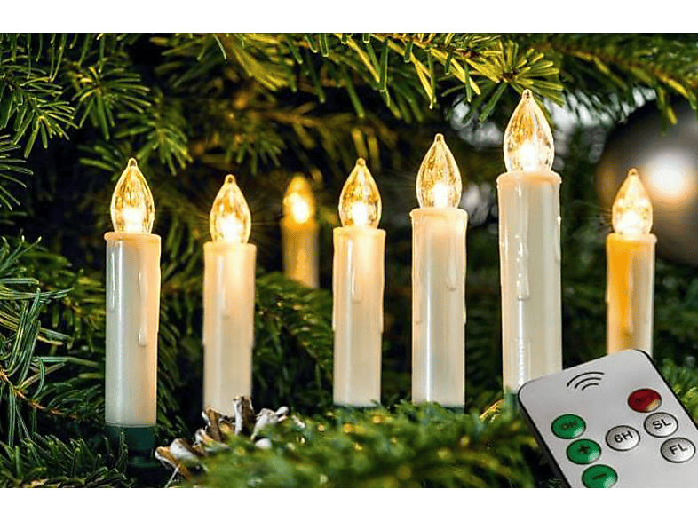 FHS LED Christbaumkerzenset mit 12 kabellosen Kerzen Weihnachtsbeleuchtung, Warmweiß von FHS