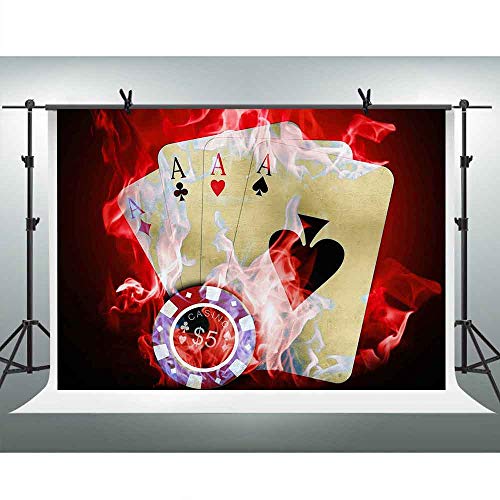 FHZON Casino Fotohintergrund Poker Chip Plattenspieler Würfel Fotografie Hintergrund Tapeten Video Requisiten, Casino Poker Foto, 10x7ft von FHZON