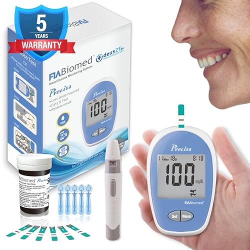 FIABiomed Precisa - In Deutschland zertifiziertes Blutzuckermessgerät im Set mit 50 Teststreifen + 50 Lanzetten | hochpräzises tragbares Diabetes Messgerät für zu Hause inkl. Stechhilfe & Tasche von FIABiomed