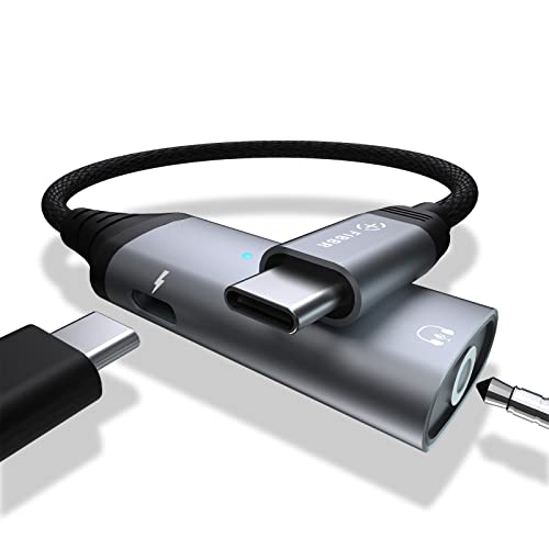 FIBBR USB C Kopfhörer Adapter und Laden, Typ C auf 3,5mm Klinke Aux Audio Adapter mit 60W Schnellladung, 2 in 1 USB C Klinke für Samsung S22/S21, Huawei P40, iPad Pro, Pixel und mehr (Grau) von FIBBR