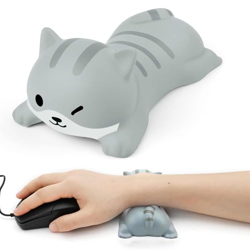 1 Stück Maus-Handgelenkauflage, PU Cartoon Tier Tastatur Handauflage, Cartoon Cat Shape PU Wrist Pad, Haustier Kissen Form Handgelenkauflage, für Computer, Laptop (Graue Katze) von FIBOUND