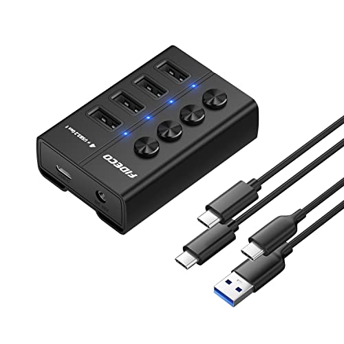 FIDECO 4-Port USB 3.2 Gen 1 Hub mit Netzteil 24W, Aluminium Hub mit Separatem EIN/AUS-Schalter und LED Light, Verteiler mit USB-C-zu-C-Kabel, USB-A-zu-C-Kabel und 12V 2A Netzteil FIDECO 4-Port USB 3.2 Gen 1 Hub mit Netzteil 24W, Aluminium Hub mit Separatem EIN/AUS-Schalter und LED Light, Verteiler mit USB-C-zu-C-Kabel, USB-A-zu-C-Kabel und 12V 2A Netzteil von FIDECO