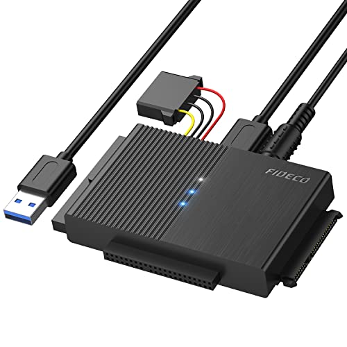 FIDECO IDE und SATA Adapter, USB 3.0 Festplatten Adapter mit Netzschalter, SATA und IDE Konverter für 2.5" und 3.5" HDD oder SSD, CD-ROM, CD-RW, DVD-RW Laufwerke von FIDECO