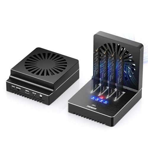 FIDECO M.2 NVMe Docking Station, 4-Bay NVMe Festplatten Dockingstation mit faltbarem Lüfter, 40 Gbit/s (4x10 Gbit/s, 2x20 Gbit/s) SSD Cloner Dock, unterstützt Offline-Klonen und Offline-Datenlöschung von FIDECO