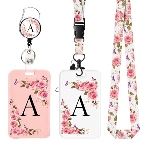 2 Pack A-Z Buchstaben Ausweishalter mit abnehmbarem Umhängeband und einziehbarem Clip, ID Card Holder personalisierte Kartenhalter mit Ausweisklemmen. (A) von FIDWALL