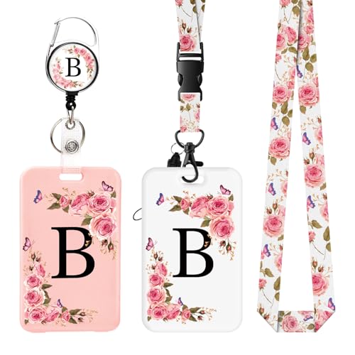 2 Pack A-Z Buchstaben Ausweishalter mit abnehmbarem Umhängeband und einziehbarem Clip, ID Card Holder personalisierte Kartenhalter mit Ausweisklemmen. (B) von FIDWALL