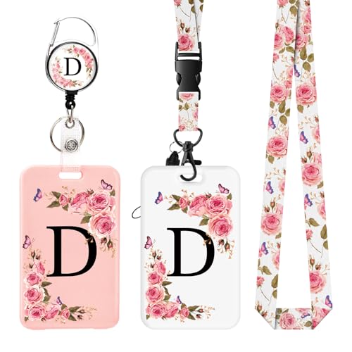 2 Pack A-Z Buchstaben Ausweishalter mit abnehmbarem Umhängeband und einziehbarem Clip, ID Card Holder personalisierte Kartenhalter mit Ausweisklemmen. (D) von FIDWALL