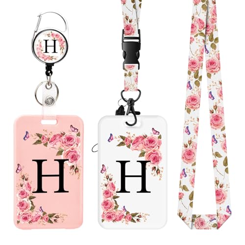 2 Pack A-Z Buchstaben Ausweishalter mit abnehmbarem Umhängeband und einziehbarem Clip, ID Card Holder personalisierte Kartenhalter mit Ausweisklemmen. (H) von FIDWALL