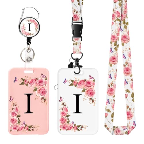 2 Pack A-Z Buchstaben Ausweishalter mit abnehmbarem Umhängeband und einziehbarem Clip, ID Card Holder personalisierte Kartenhalter mit Ausweisklemmen. (I) von FIDWALL