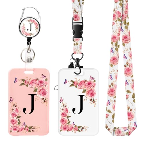 2 Pack A-Z Buchstaben Ausweishalter mit abnehmbarem Umhängeband und einziehbarem Clip, ID Card Holder personalisierte Kartenhalter mit Ausweisklemmen. (J) von FIDWALL