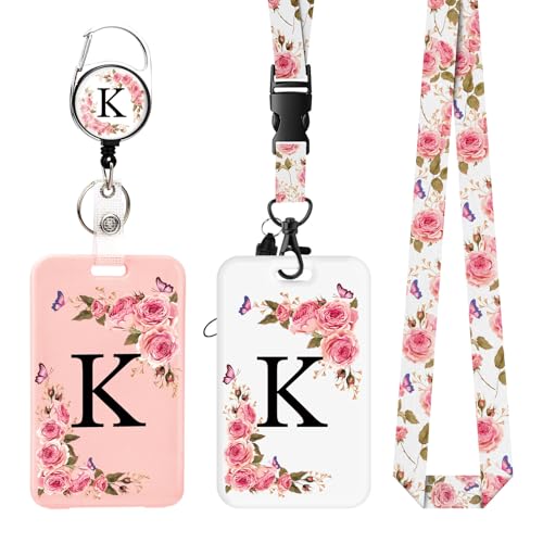 2 Pack A-Z Buchstaben Ausweishalter mit abnehmbarem Umhängeband und einziehbarem Clip, ID Card Holder personalisierte Kartenhalter mit Ausweisklemmen. (K) von FIDWALL