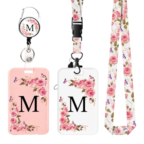 2 Pack A-Z Buchstaben Ausweishalter mit abnehmbarem Umhängeband und einziehbarem Clip, ID Card Holder personalisierte Kartenhalter mit Ausweisklemmen. (M) von FIDWALL
