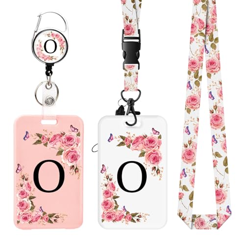 2 Pack A-Z Buchstaben Ausweishalter mit abnehmbarem Umhängeband und einziehbarem Clip, ID Card Holder personalisierte Kartenhalter mit Ausweisklemmen. (O) von FIDWALL