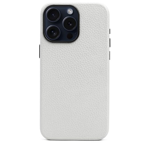 FIDWALL Leder Case für iPhone 15 Pro Max mit Magsafe,Echtes Leder(Pebble White) von FIDWALL