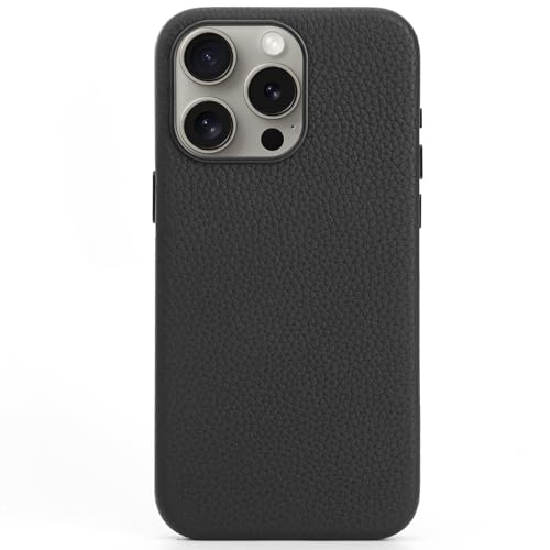 FIDWALL Leder Case für iPhone 15 Pro Max mit Magsafe,Echtes Leder (Obsidian-Schwarz) von FIDWALL