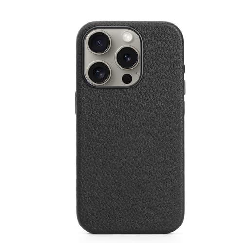 FIDWALL Leder Case für iPhone 15 Pro mit Magsafe,Echtes Leder(Obsidian-Schwarz) von FIDWALL