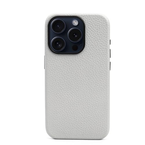 FIDWALL Leder Case für iPhone 15 Pro mit Magsafe,Echtes Leder (Pebble White) von FIDWALL