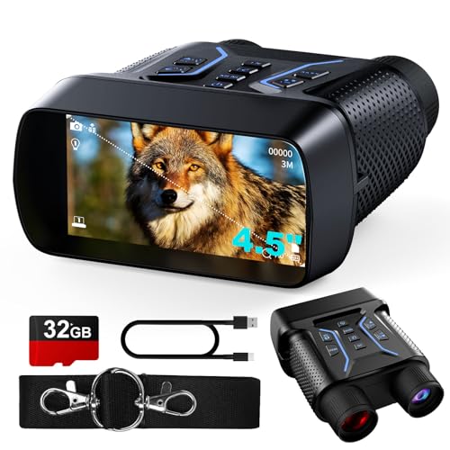 FIEGEl Nachtsichtbrille, 4K-UHD-Video und 36-MP-Bild, Infrarot-Nachtsicht-Fernglas mit 11,4 cm (4,5 Zoll) Bildschirm, 4500 mAh wiederaufladbarer Akku, 32 GB TF-Karte, 8-facher Digitalzoom für Camping von FIEGEl