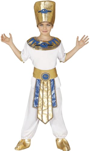 FIESTAS GUIRCA Ägyptischer König Pharao Weiß Goldenes Jungen Kostüm - Alter 10-12 Jahre - inklusive Kopfbedeckung, Hemd mit Halsschmuck und Gürtel, Hose | Für Karneval/Fasching oder Halloween von FIESTAS GUIRCA