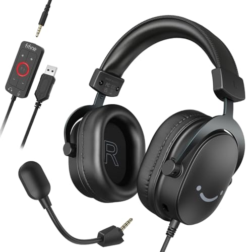 FIFINE Gaming Headset mit Mikrofon, Over Ear Kopfhörer mit Kabel, USB Headset für PC PS4 PS5 Xbox Switch, RGB Headphone mit 7.1 Surround Sound und Ohrpolster von FIFINE