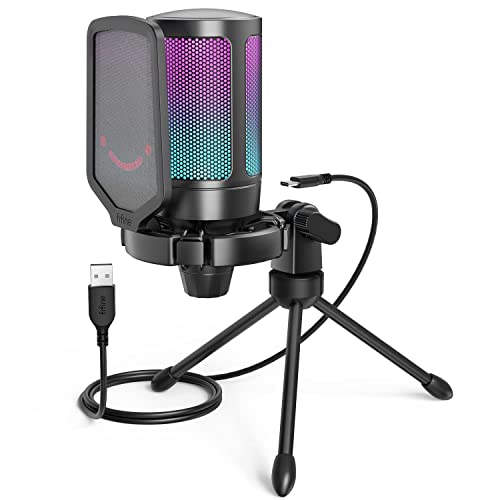 FIFINE Gaming Mikrofon PC, USB Microphone für Streaming Podcast Studio, mit Mikrofon Ständer und Stummschalttaste, für PS4 PS5 Mac von FIFINE