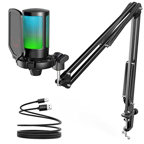 FIFINE Gaming Mikrofon PC mit Arm, USB Microphone Kit mit Stummschalttaste für Podcast Streaming Studio, für MAC PS4 PS5 von FIFINE