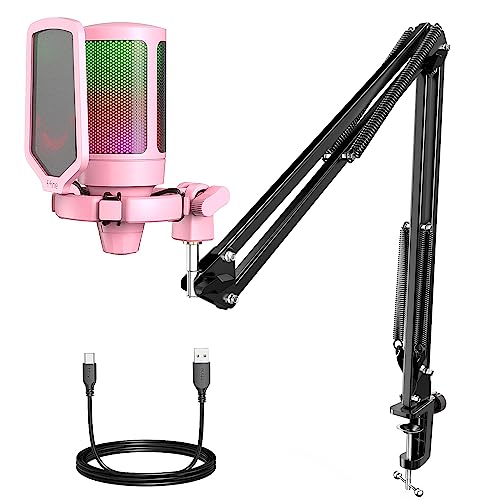 FIFINE Gaming Mikrofon mit Arm, USB Microphone pc für MAC PS4 PS5 mit Stummschalttaste, Popfilter, Shock Mount für Streaming Podcast Studio von FIFINE