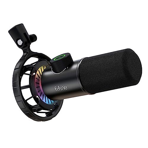 FIFINE Mikrofon PC USB C,Gaming Mikrofon PS4 PS5 MAC, Dynamische Microphone mit RGB, 16BIT/48KHZ & 3,5mm Kopfhöreranschluss, Plug-and-Play Nierencharakteristik Microfon, Shock Mount FIFINE Mikrofon PC USB C,Gaming Mikrofon PS4 PS5 MAC, Dynamische Microphone mit RGB, 16BIT/48KHZ & 3,5mm Kopfhöreranschluss, Plug-and-Play Nierencharakteristik Microfon, Shock Mount von FIFINE