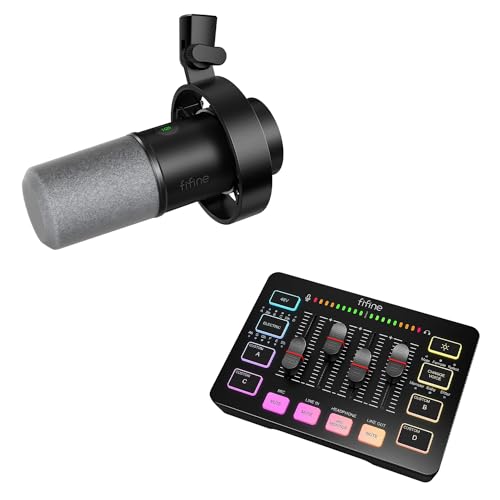 FIFINE XLR Studio Mikrofon Dynamisches K688 und Gaming Audio Mixer SC3, USB Microphone PC für Streaming Podcast Gaming, Streaming RGB PC Mixer mit XLR Mikrofon Interface von FIFINE