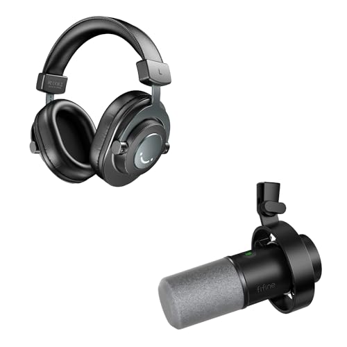 FIFINE XLR Studio Mikrofon Dynamisches und Over Ear Kopfhörer mit Kabel, USB Microphone und Studio Kopfhörer mit 6.35&3.5mm Klinke, für PS4/5 Mixer Soundkarten Monitor Podcast Handy Xbox (K688+H8) von FIFINE