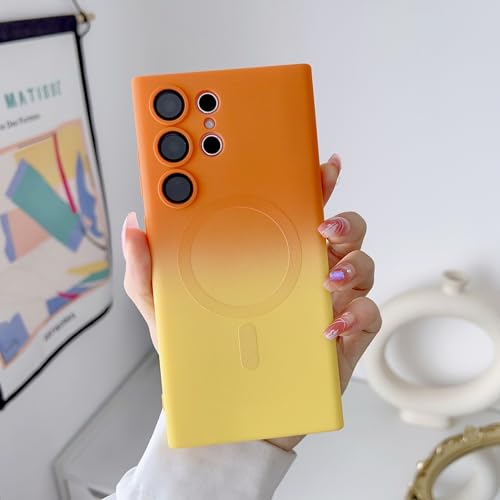 FIFTHAVE Handyhülle Samsung Galaxy S21 FE Hülle Kompatibel mit MagSafe,Bunt Farbverlauf Schutzhülle Matt Silikon Bumper Case Kameraschutz TPU Cover für Samsung S21 FE 6.4'' Orange gelb von FIFTHAVE