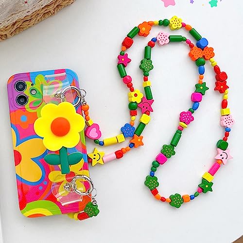 FIFTHAVE Handykette Bunte Blumen Armband für iPhone 12 pro Handyhülle mit Band Necklace Hülle Weiche TPU Schutzhülle Lanyard Case mit Kordel zum Umhängen iPhone 12 pro 6.1 Zoll,Vollbild Blumen von FIFTHAVE