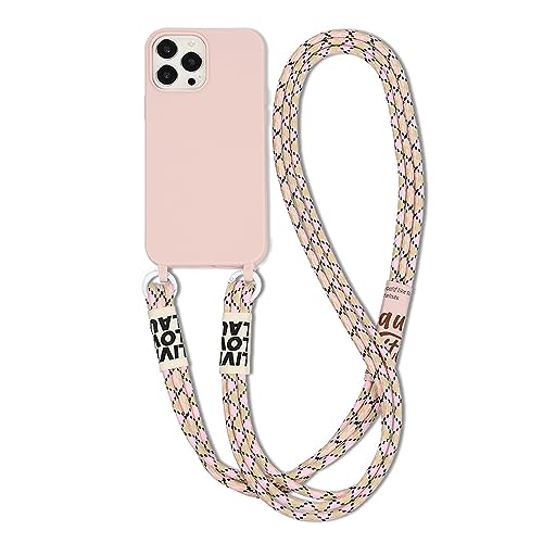 FIFTHAVE Handykette Handyhülle für iPhone 13 pro Schutzhülle 6.1''Necklace Hülle mit Band Silikon TPU Lanyard Stoßfest Case für iPhone 13 pro Kordel zum Umhängen,Dunkelrosa von FIFTHAVE