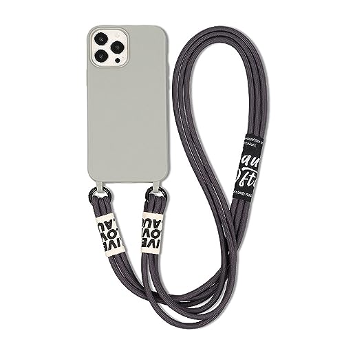 FIFTHAVE Handykette Handyhülle für iPhone 14 pro max Necklace Hülle mit Band Ultradünn Silikon Schutzhülle TPU Stoßfest Bumper Lanyard Case mit Kordel für iPhone 14 pro max 6.7’’,Grau von FIFTHAVE