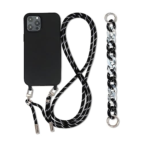 FIFTHAVE Handykette Handyhülle iPhone 14 Plus Hülle mit Band 6.7'' Necklace Hülle mit Armband Schutzhülle iPhone 14 Plus Lanyard Silikon Case Kordel Stossfest TPU Bumper Cover Schwarz von FIFTHAVE