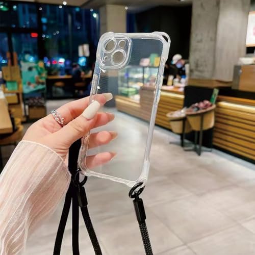 FIFTHAVE Handykette Hülle für iPhone 15 Plus mit Band,Necklace Transparent Handyhülle iPhone 15 Plus Schutzhülle Kordel zum Umhängen Silikon TPU Stoßfest Case Nylon Halskette Cover Transparent von FIFTHAVE