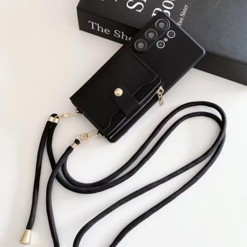 FIFTHAVE Handykette für Samsung Galaxy S23 Hülle mit Kartenfach,Handyhülle Samsung S23 mit Band Wallet Schutzhülle mit Geldbörse Lederhülle zum Umhängen TPU Case Stoßfeste Cover Schwarz FIFTHAVE Handykette für Samsung Galaxy S23 Hülle mit Kartenfach,Handyhülle Samsung S23 mit Band Wallet Schutzhülle mit Geldbörse Lederhülle zum Umhängen TPU Case Stoßfeste Cover Schwarz von FIFTHAVE