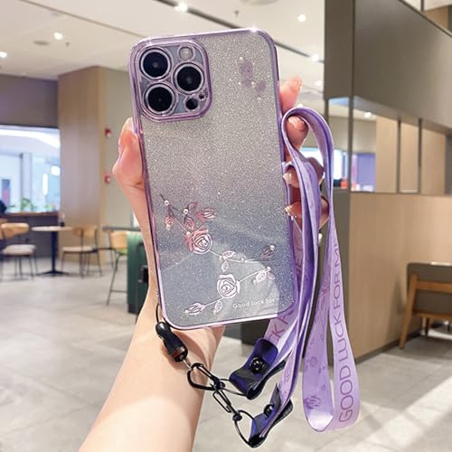 FIFTHAVE Handykette für iPhone 13 Pro Hülle mit Band,Glitzer Handyhülle Aesthetic Blumen Muster Case mit Kordel Necklace Schutzhülle für iPhone 13 Pro Silikon Dünn TPU Stoßfest Cover Lila01 FIFTHAVE Handykette für iPhone 13 Pro Hülle mit Band,Glitzer Handyhülle Aesthetic Blumen Muster Case mit Kordel Necklace Schutzhülle für iPhone 13 Pro Silikon Dünn TPU Stoßfest Cover Lila01 von FIFTHAVE