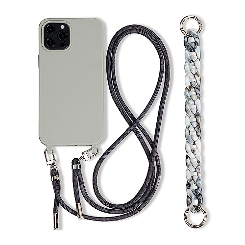 FIFTHAVE Handykette iPhone 15 pro Hülle mit Armband,Necklace Handyhülle mit Band Schutzhülle Silikon iPhone 15 pro Silikon Case Cover mit Kette Lanyard TPU Stossfest Cover 6.1 Zoll Grau von FIFTHAVE